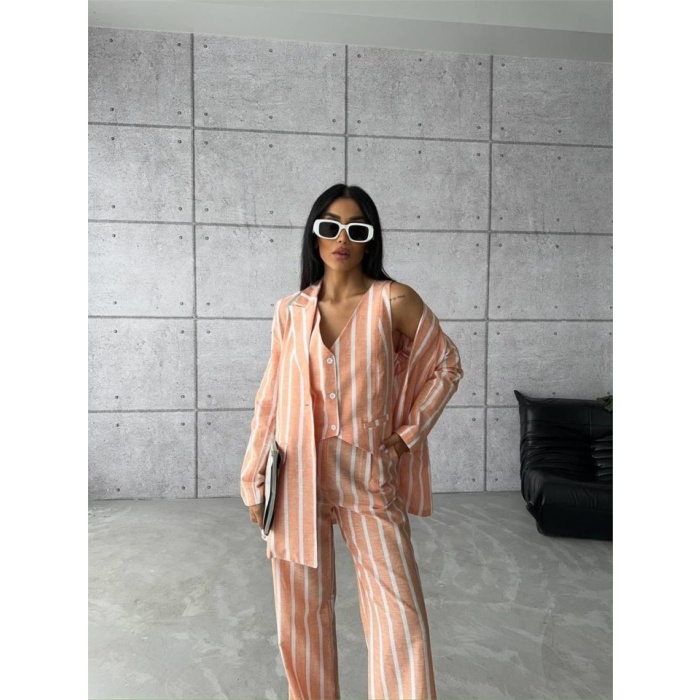 ÇİZGİLİ CEKET KETEN - Orange