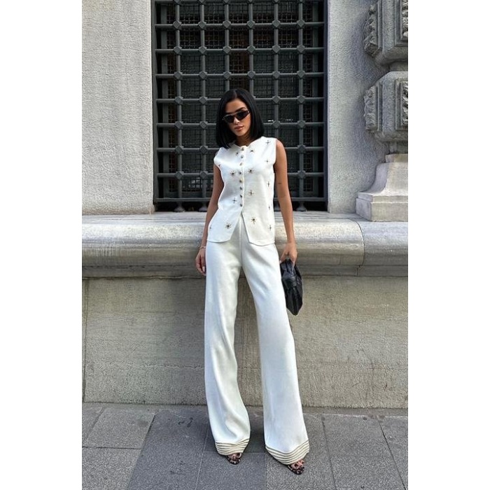 Paulo Gold Düğmeli Yelek Pantolon Takım 9976