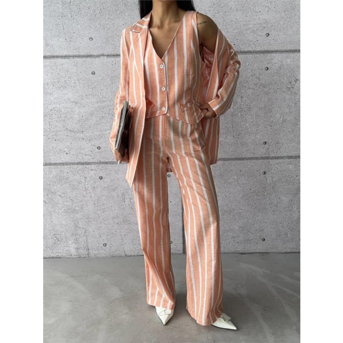 ÇİZGİLİ CEKET KETEN - Orange