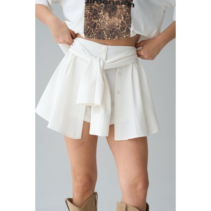 Gömlek Bağlamalı Şort - Krem