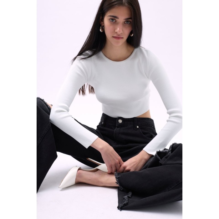 Bisiklet Yaka Dokulu Crop