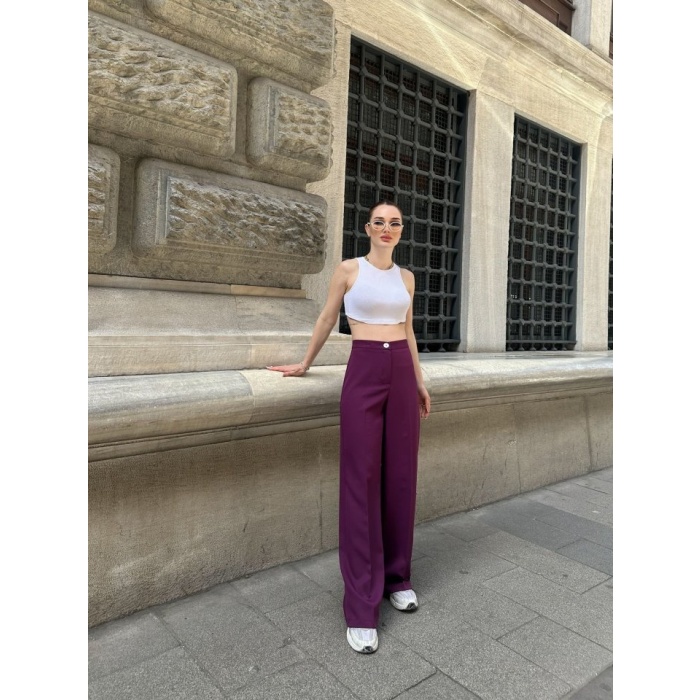 Yüksek Bel Palazzo Metal DüğmePantolon