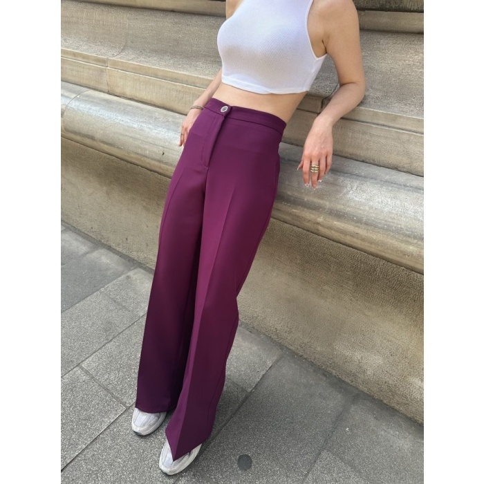 Yüksek Bel Palazzo Metal DüğmePantolon