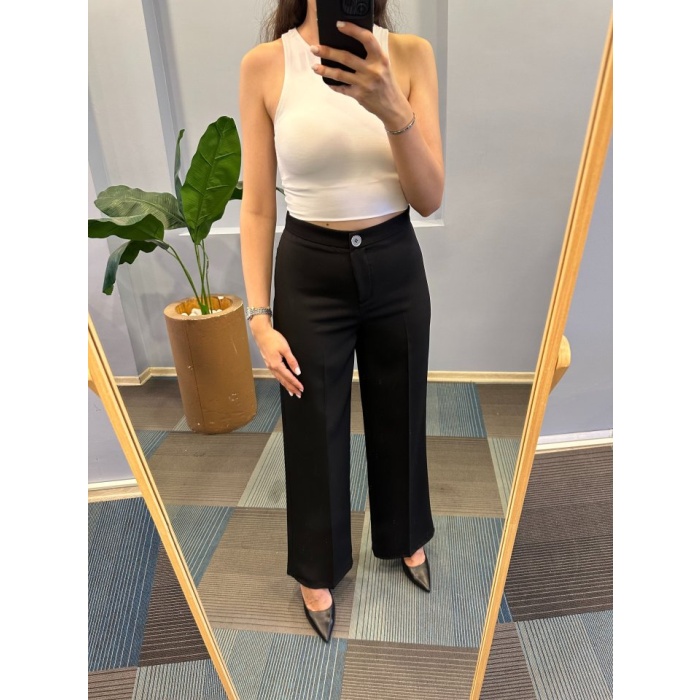 Yüksek Bel Palazzo Metal DüğmePantolon