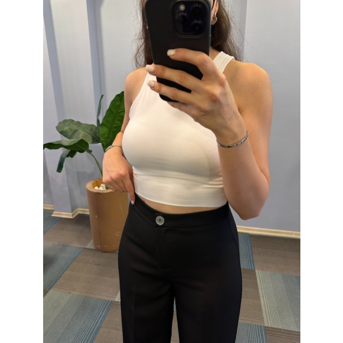 Yüksek Bel Palazzo Metal DüğmePantolon