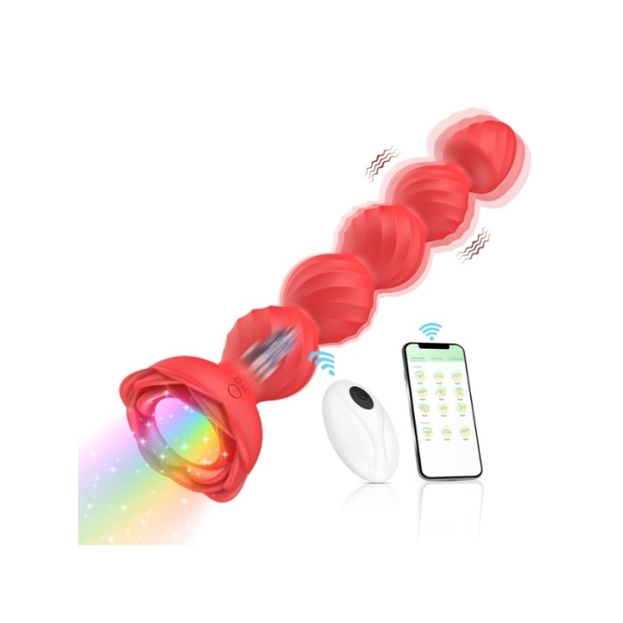 Telefon Kontrollü Haley Rose Pulled Beads Anal Plug – Kırmızı