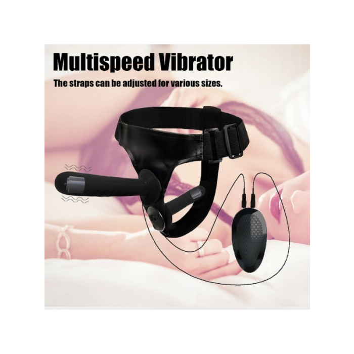 Siyah Double Dong Titreşimli Belden Bağlamalı Çift Taraflı Bisex Dildo Vibratör