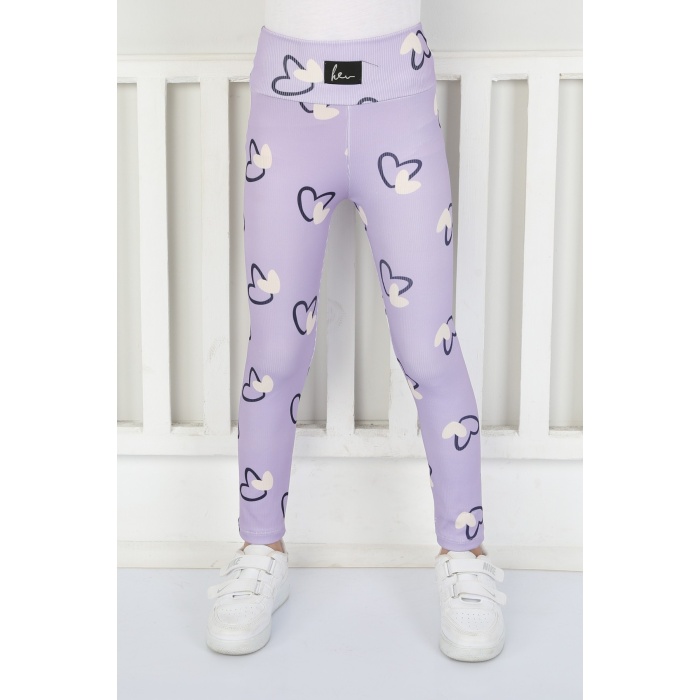 Şardonsuz Fitilli Kumaş Baskılı Kız Çocuk Günlük Tayt