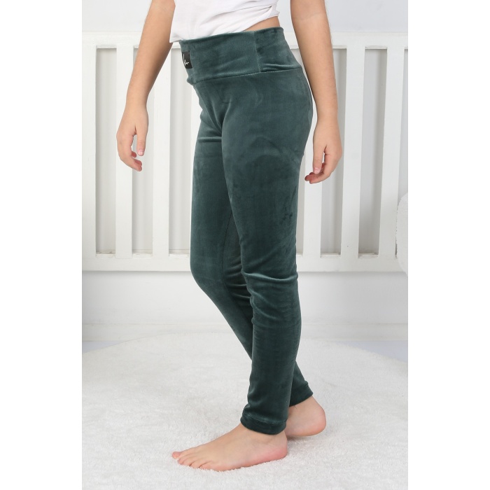 Likralı Kadife Kumaş Arma Detaylı Kız Çocuk Günlük Tayt