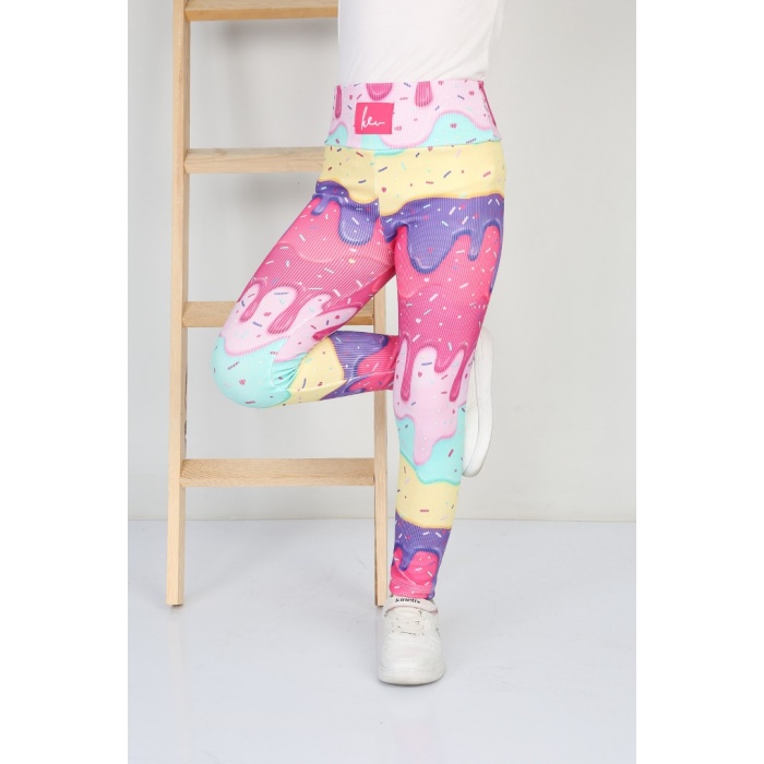 Şardonlu Fitilli Kumaş Baskılı Sarı Kız Çocuk Günlük Tayt