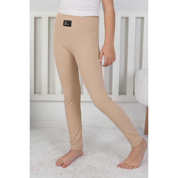 Şardonlu Fitilli Kumaş Arma Detaylı Kız Çocuk Günlük Tayt