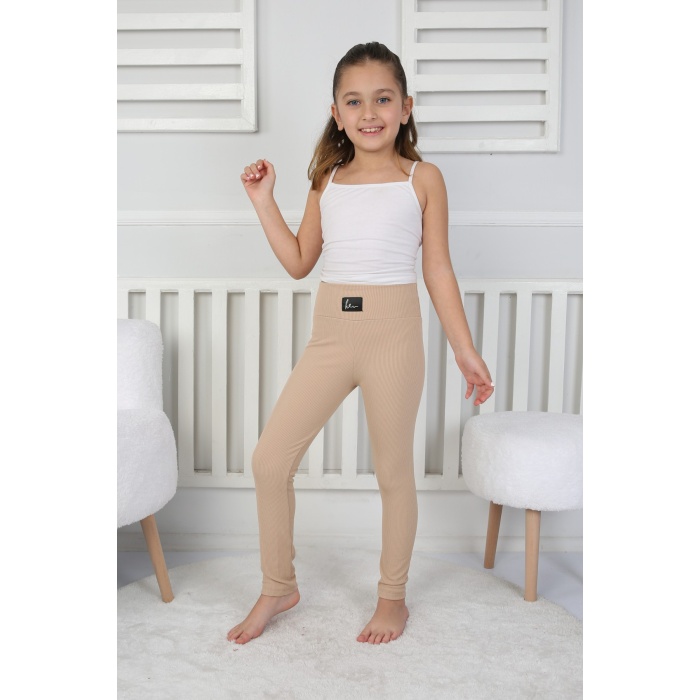 Şardonlu Fitilli Kumaş Arma Detaylı Kız Çocuk Günlük Tayt