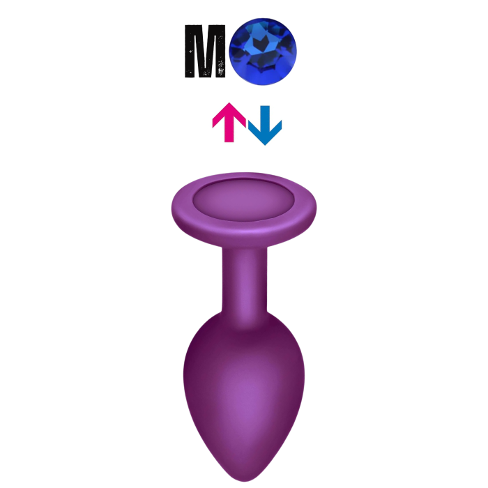 Çıkar-Tak Parlak Mavi Yuvarlak Mücevher Taşlı Mor Pürüzsüz Silikon Anal Butt Plug - Orta Boy