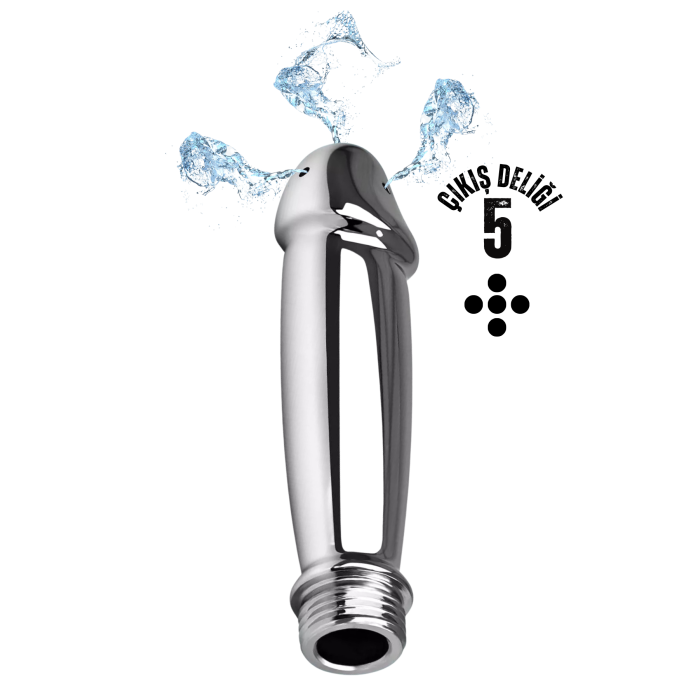 Paslanmaz Çelik Penis Görünümlü 5 Delikli Anal Temizlik Metal Lavman Duş Başlığı