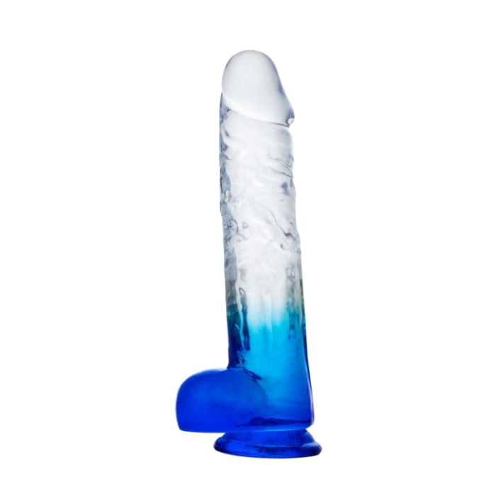 MYST COLOR Dildo Realistik Jel Dokuda Vantuzlu Ultra Yumuşak Şeffaf Mavi Yapay Penis