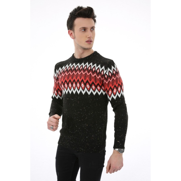 Baklava Desenli Kalın Kışlık Erkek Günlük Triko Kazak