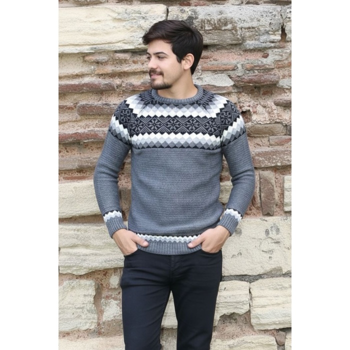 Baklava Desenli Kalın Kışlık Erkek Günlük Triko Kazak