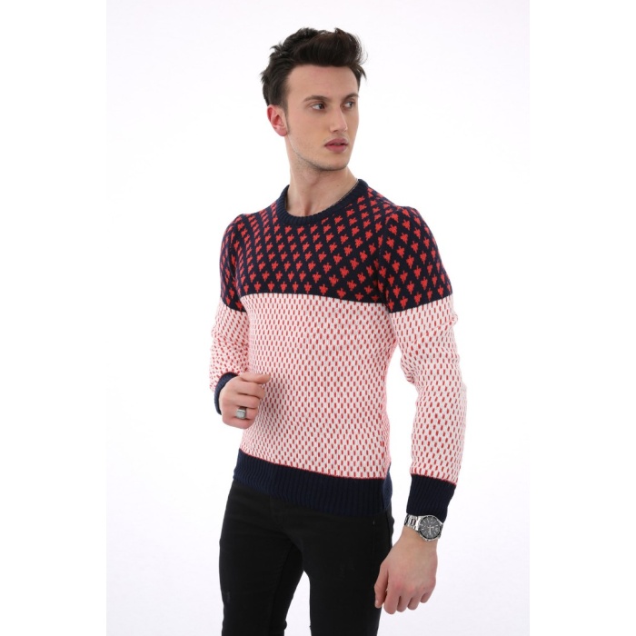 Erkek Kalp Desenli Sıfır Yaka Günlük Triko Kazak