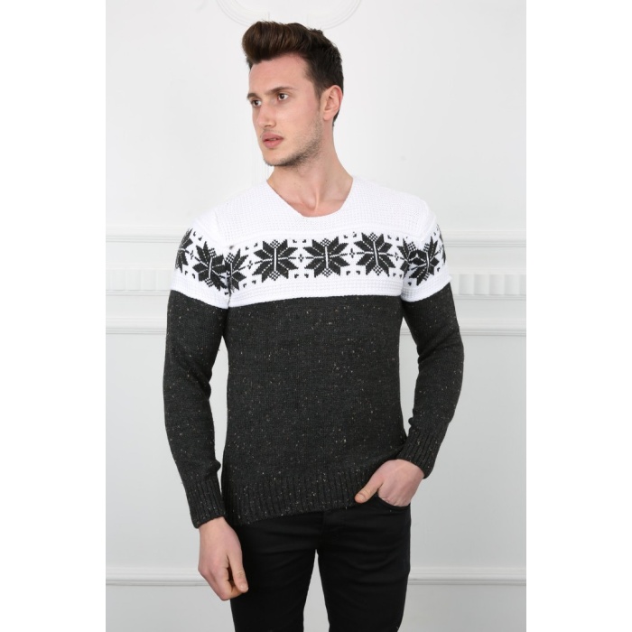 Erkek Kar Desenli Kışlık Kalın Günlük Triko Kazak