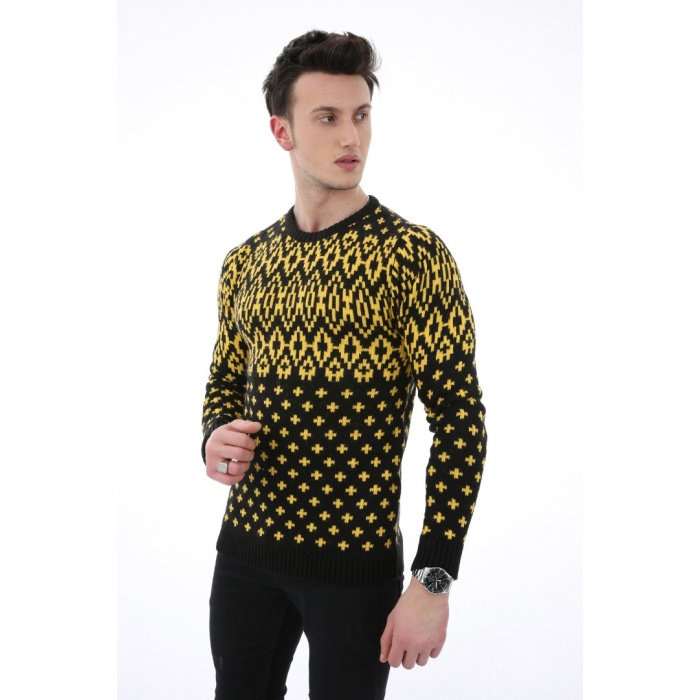 Erkek Yıldız Desenli Kalın Günlük Triko Kazak
