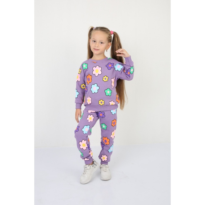 Üç İplik Şardonlu Yıldız Baskılı Kız Çocuk Günlük Takım