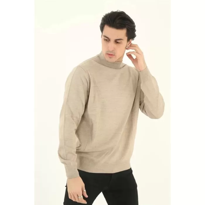 Erkek Yarım Balıkçı Yaka Triko Kazak - Bej