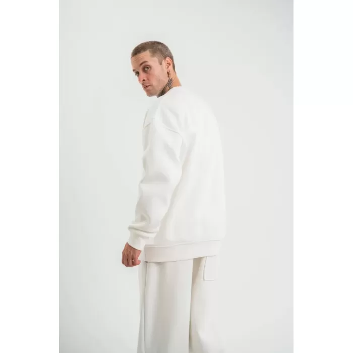 Uzun Kol Bisiklet Yaka Basic SweatShirt - Beyaz