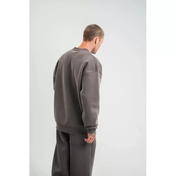 Uzun Kol Bisiklet Yaka Basic SweatShirt - Füme