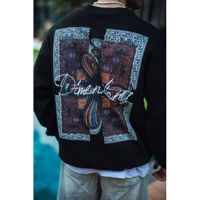 Uzun Kol Bisiklet Yaka Ön Ve Arka Baskılı SweatShirt - Siyah