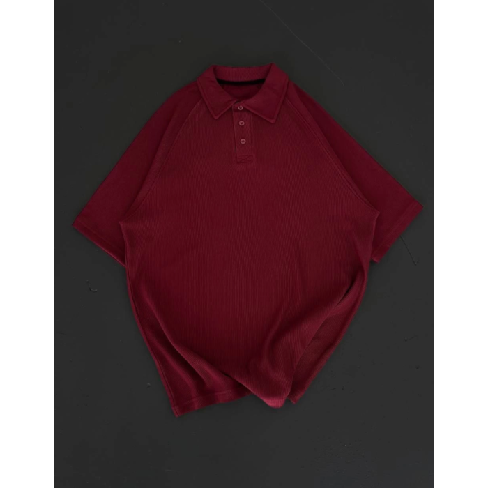 Yakalı Patlı Kısa Kol T-shirt - Bordo