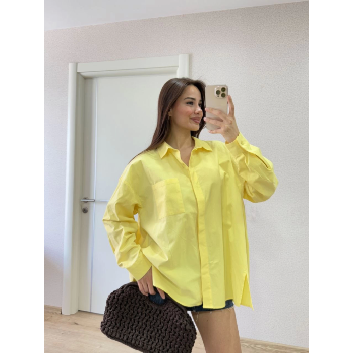 Yakalı Yandan Yırtmaçlı Gömlek - Sarı