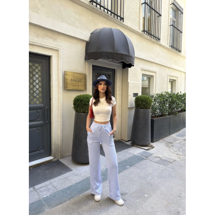 Su Yolu Çizgili Kolay Kombinle Ne Bilir Cepli Pantolon - Açık Mavi