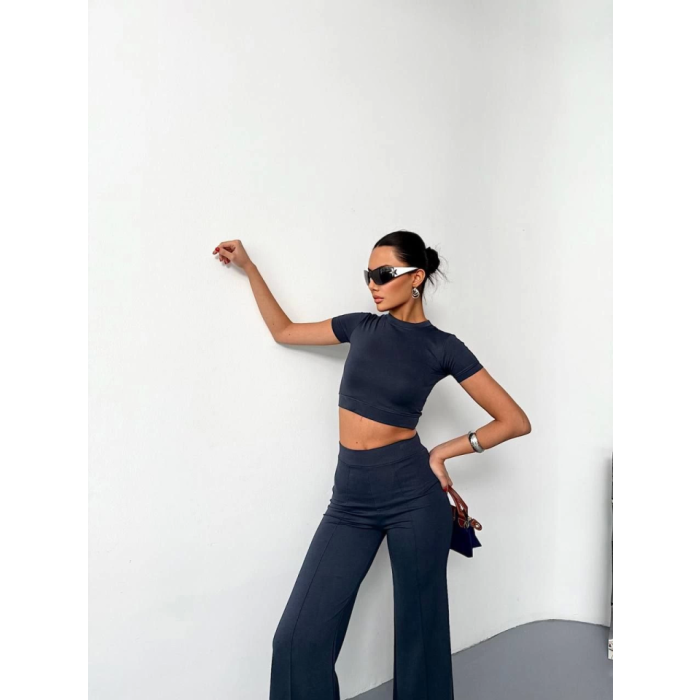 Osy Modal Yumuşak Dokulu Kumaş Kısa Kollu Crop Alt Ispanyol Paça Pantalon Ikili Takım - Füme