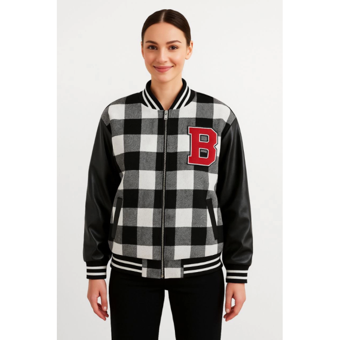 Kolları Suni Deri Içi Astarlı Oduncu Kolej Içi Ceket - Gri