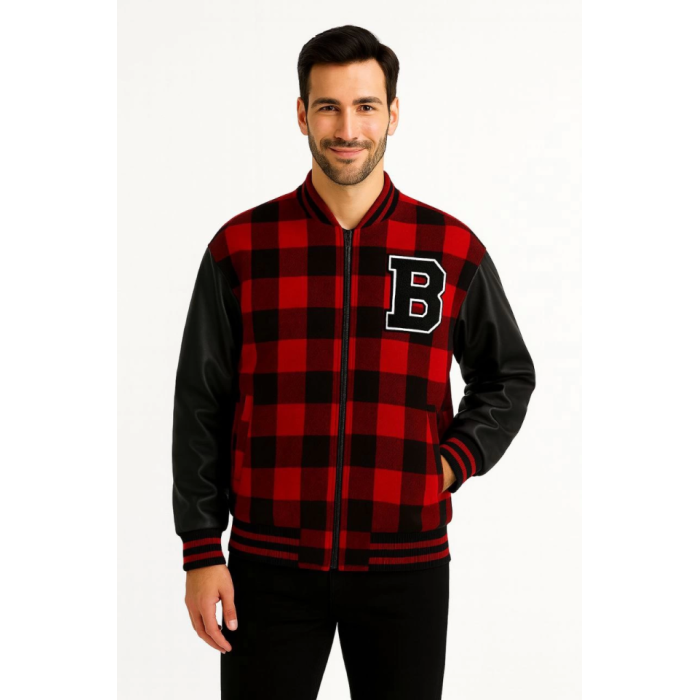 Kolları Suni Deri Içi Astarlı Oduncu Kolej Içi Ceket - Bordo