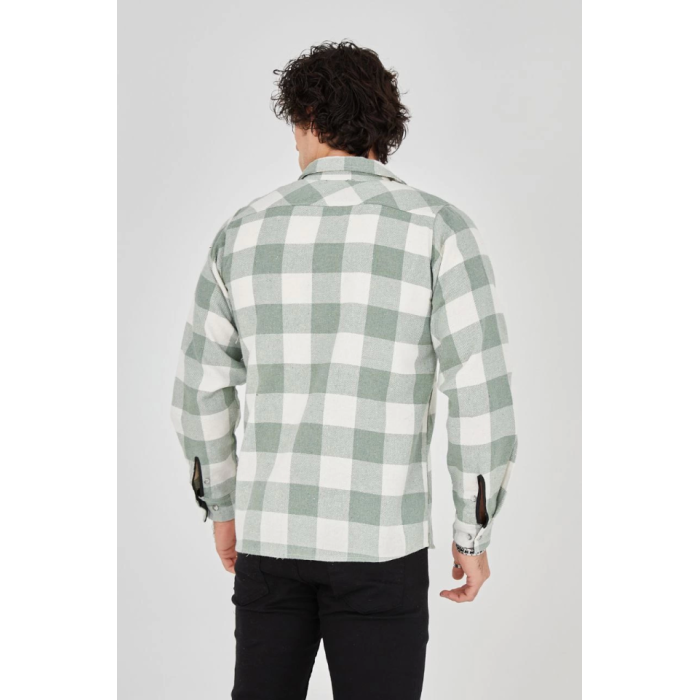 Erkek Uzun Kollu Oduncu Gömlek - Mint Yeşili