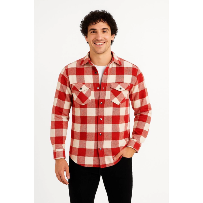 Erkek Uzun Kollu Oduncu Gömlek - Kırmızı