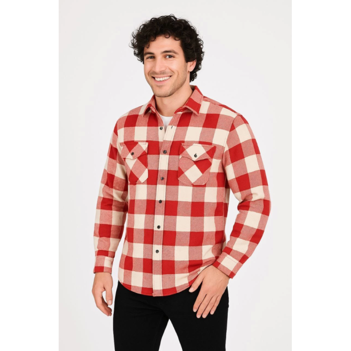 Erkek Uzun Kollu Oduncu Gömlek - Kırmızı