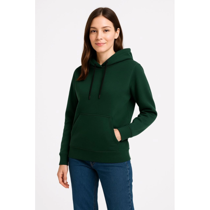 Üç İplik Kapüşonlu Kanguru Çepli SweatShirt Hoodie - Haki