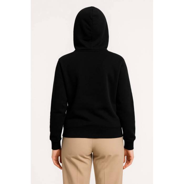 Üç İplik Kapüşonlu Tam Fermuarlı Kanguru Çepli SweatShirt Hoodie - Siyah