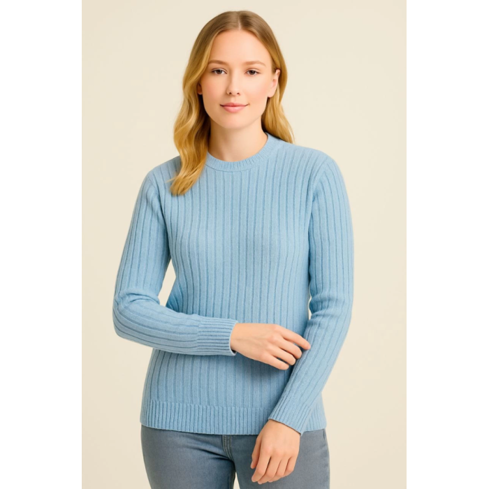 Bisiklet Yuvarlak Yaka Triko Kazak Pamuklu Kalın Fitilli Dokuma, Regular Fit Uzun Kollu Kışlık Model - Bebe Mavisi