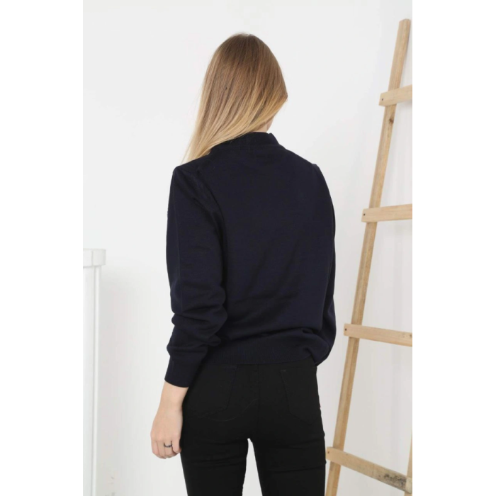 Yarım Boğaz Triko Kazak Yumuşak Dokulu Pamuklu Ince Dokuma, Uzun Kollu Rahat Regular Kalıp - Siyah