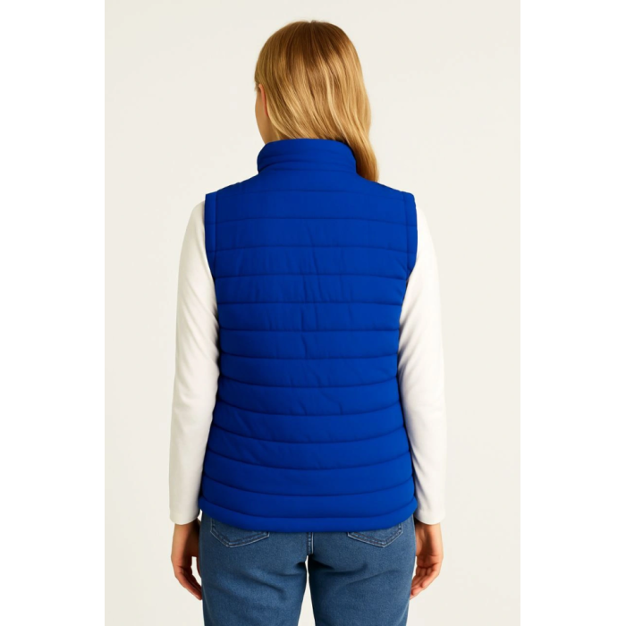 Şişme Fermuarlı Yelek Su Itici Kapitone Astarlı Kumaş Cepli Hafif Kışlık Spor Rahat Kalıp - Saks Mavisi