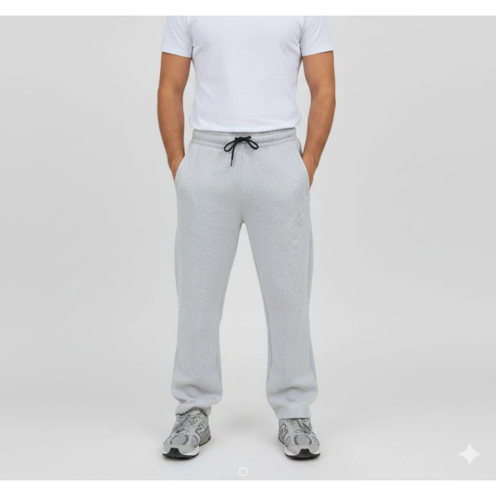 Erkek Üç Iplik Kışlık Pamuklu Ovarsize Bağcıklı Düz Paça Cepli Eşofman Altı Spor Rahat Model - Gri