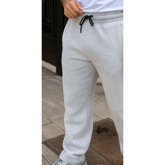 Erkek Üç Iplik Kışlık Pamuklu Ovarsize Bağcıklı Düz Paça Cepli Eşofman Altı Spor Rahat Model - Gri