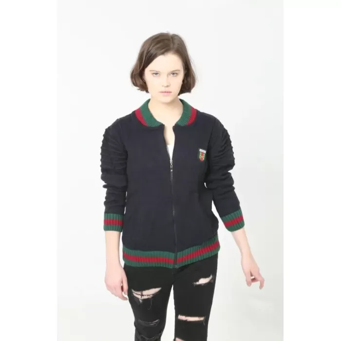 Tam Fermuarlı Triko Hırka - Lacivert