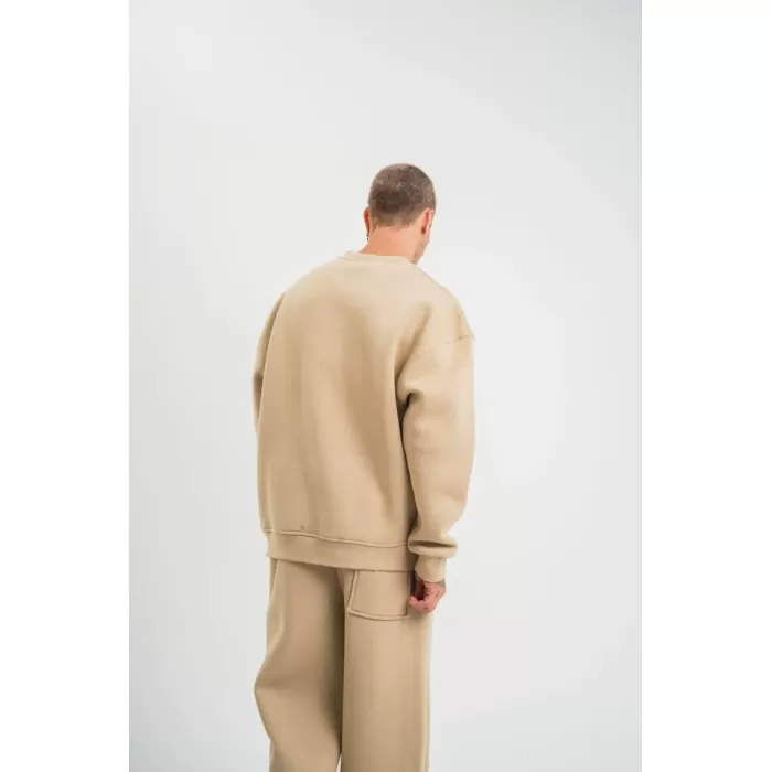 Uzun Kol Bisiklet Yaka Basic SweatShirt - Bej