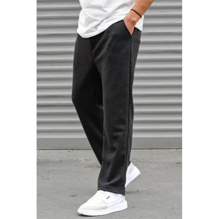 Erkek Üç İplik Basic Eşofman Boru Paça İpli Pantolon - Antrasit