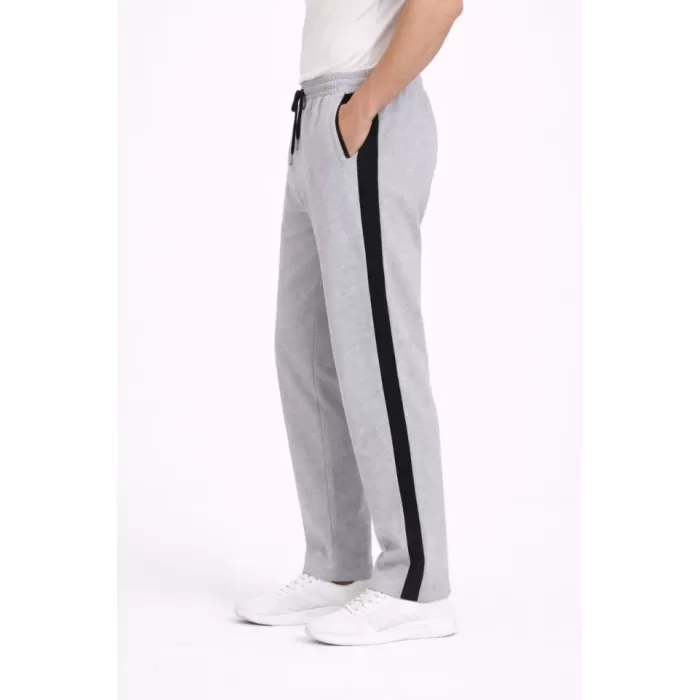 Erkek Yandan Şeritli Boru Paça Eşofman Altı 3 Iplik Pamuklu Eşofman - Gri