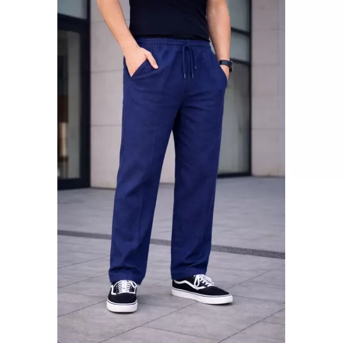 Erkek Keten Cepli Çıma Dikişli Jogger Buggy Pantalon Rahat Kalıp - Lacivert